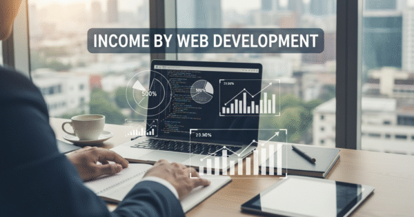 ল্যাপটপে কাজ করা বাংলাদেশি এক ওয়েব ডেভেলপার