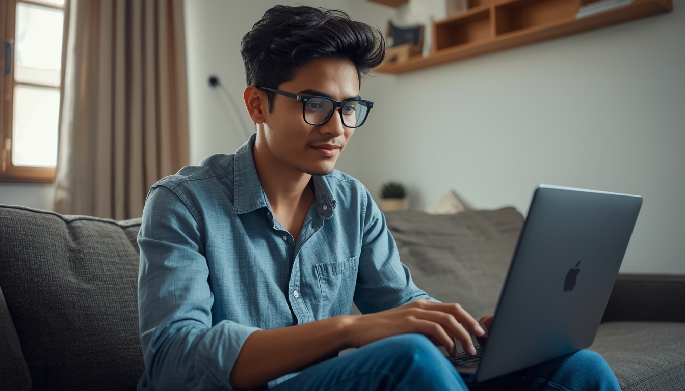 বাংলাদেশি তরুণ ল্যাপটপে কাজ করছে ফ্রিল্যান্সিং প্ল্যাটফর্মে